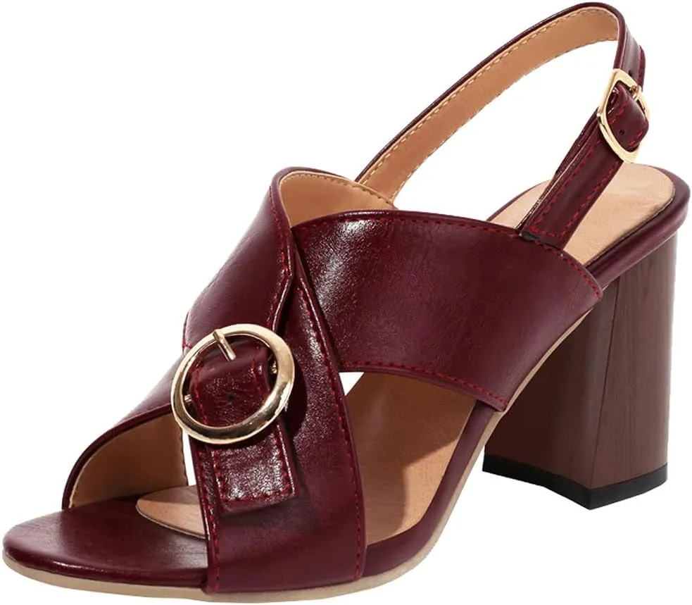 Agodor Women's Open Toe Chunky High Heels Strappy Slingback Sandals