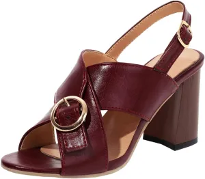Agodor Women's Open Toe Chunky High Heels Strappy Slingback Sandals