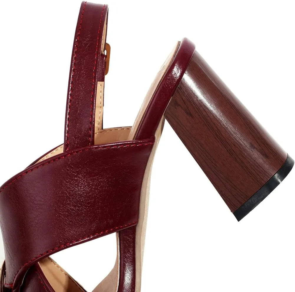 Agodor Women's Open Toe Chunky High Heels Strappy Slingback Sandals