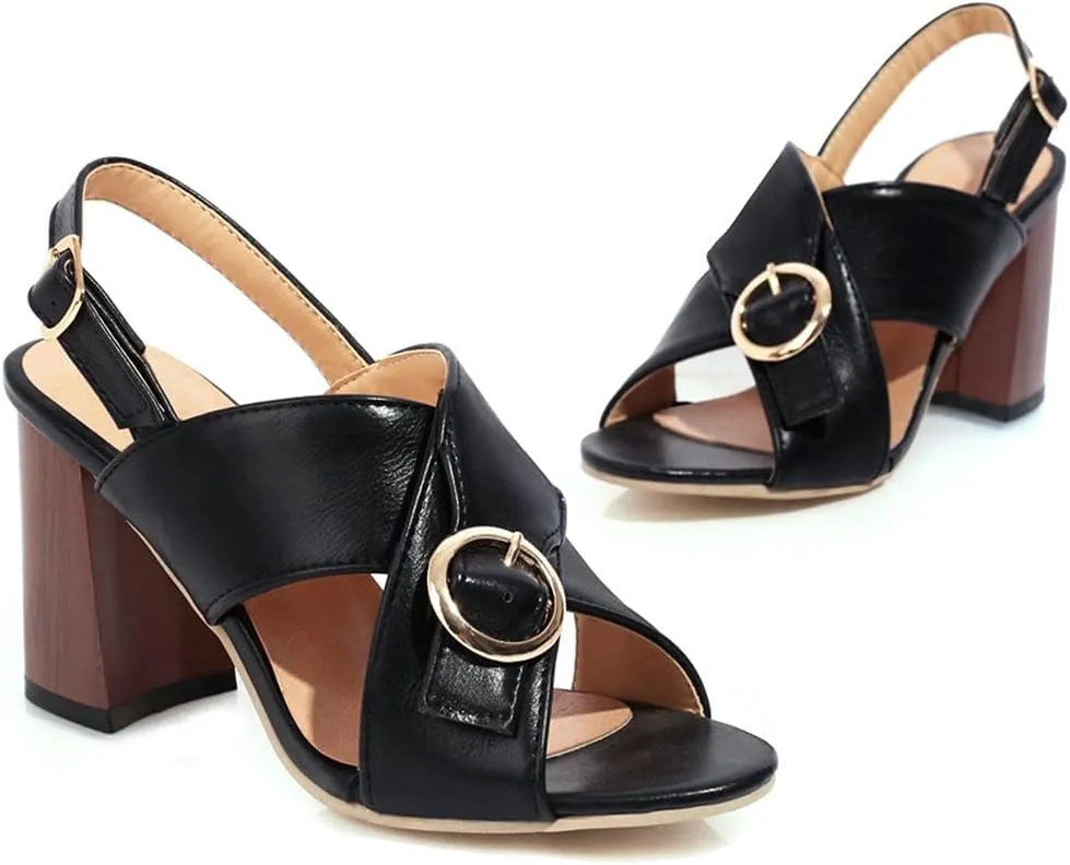 Agodor Women's Open Toe Chunky High Heels Strappy Slingback Sandals
