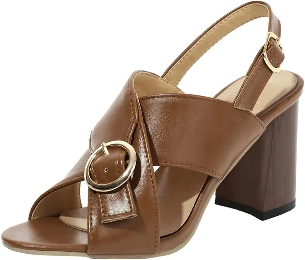 Agodor Women's Open Toe Chunky High Heels Strappy Slingback Sandals