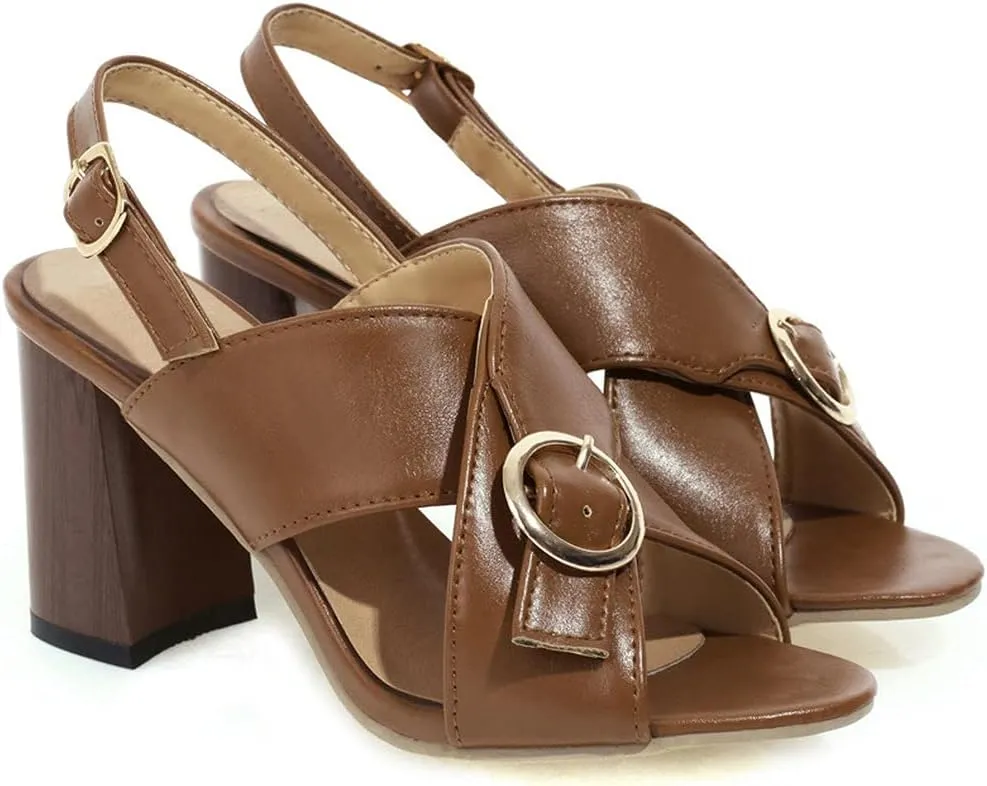Agodor Women's Open Toe Chunky High Heels Strappy Slingback Sandals