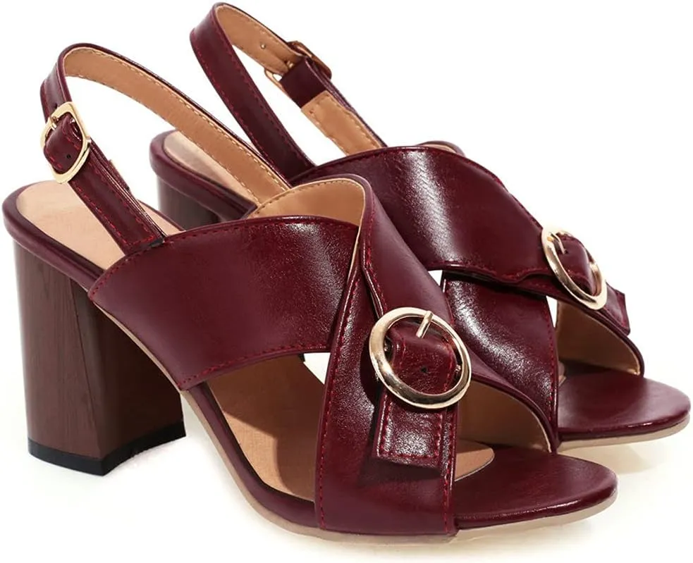Agodor Women's Open Toe Chunky High Heels Strappy Slingback Sandals