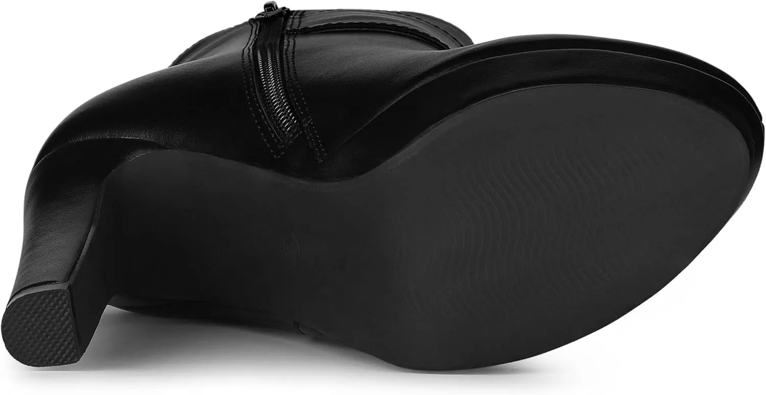 Allegra K Women's Chunky High Heels Platform Bow Decor Ankle Boots