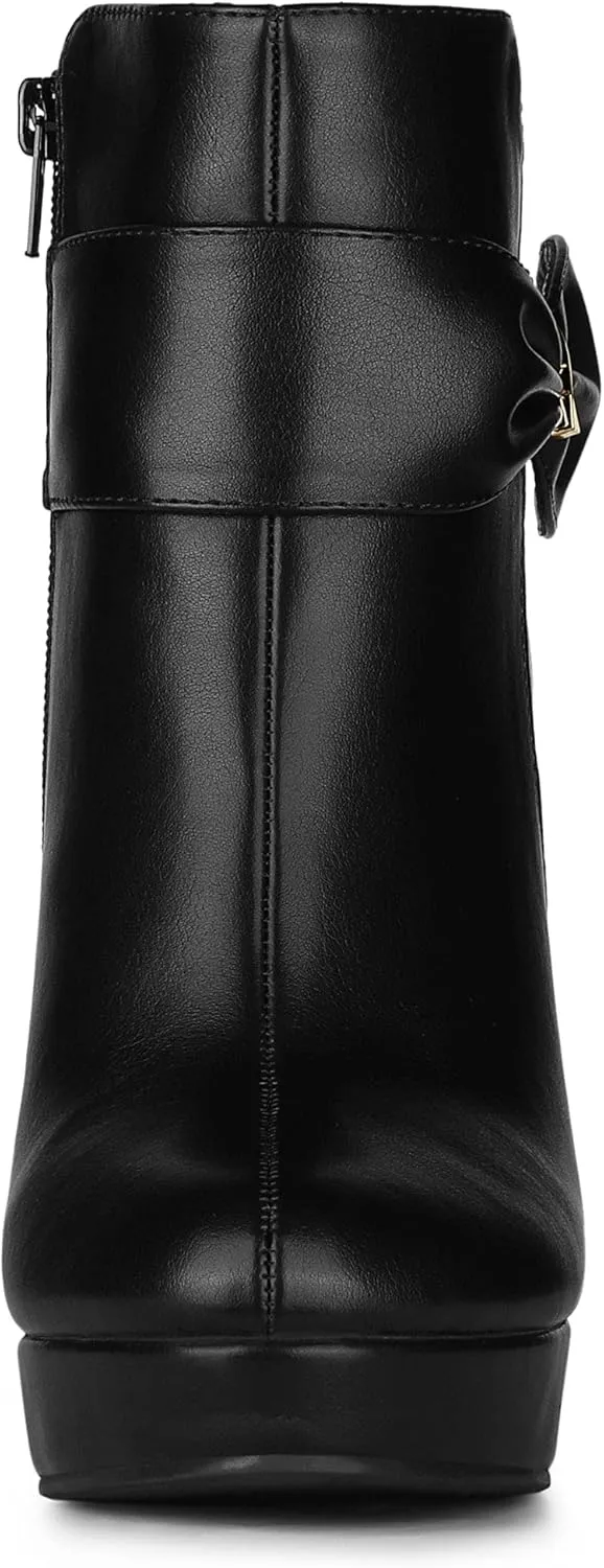 Allegra K Women's Chunky High Heels Platform Bow Decor Ankle Boots