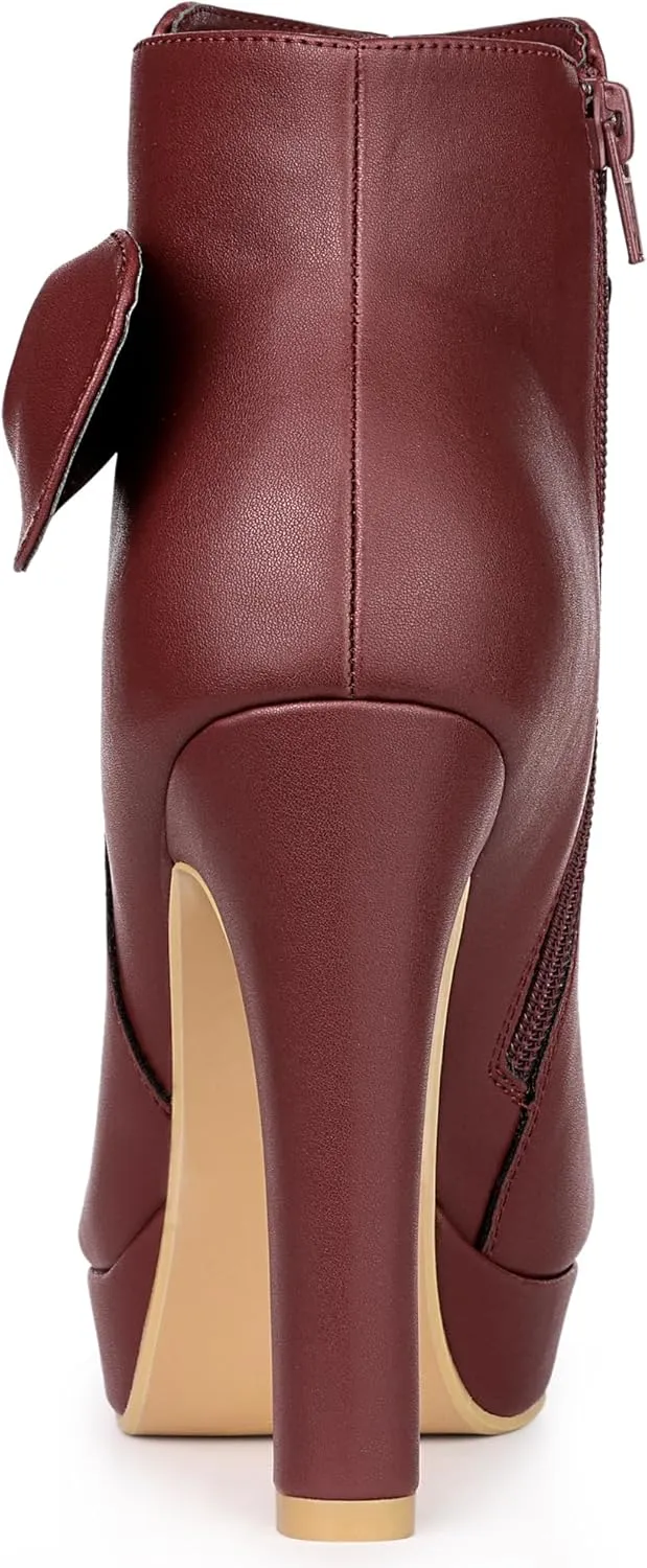 Allegra K Women's Chunky High Heels Platform Bow Decor Ankle Boots