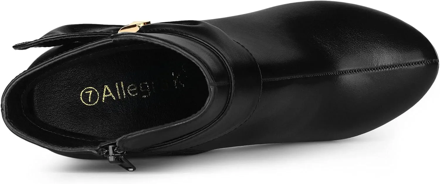 Allegra K Women's Chunky High Heels Platform Bow Decor Ankle Boots