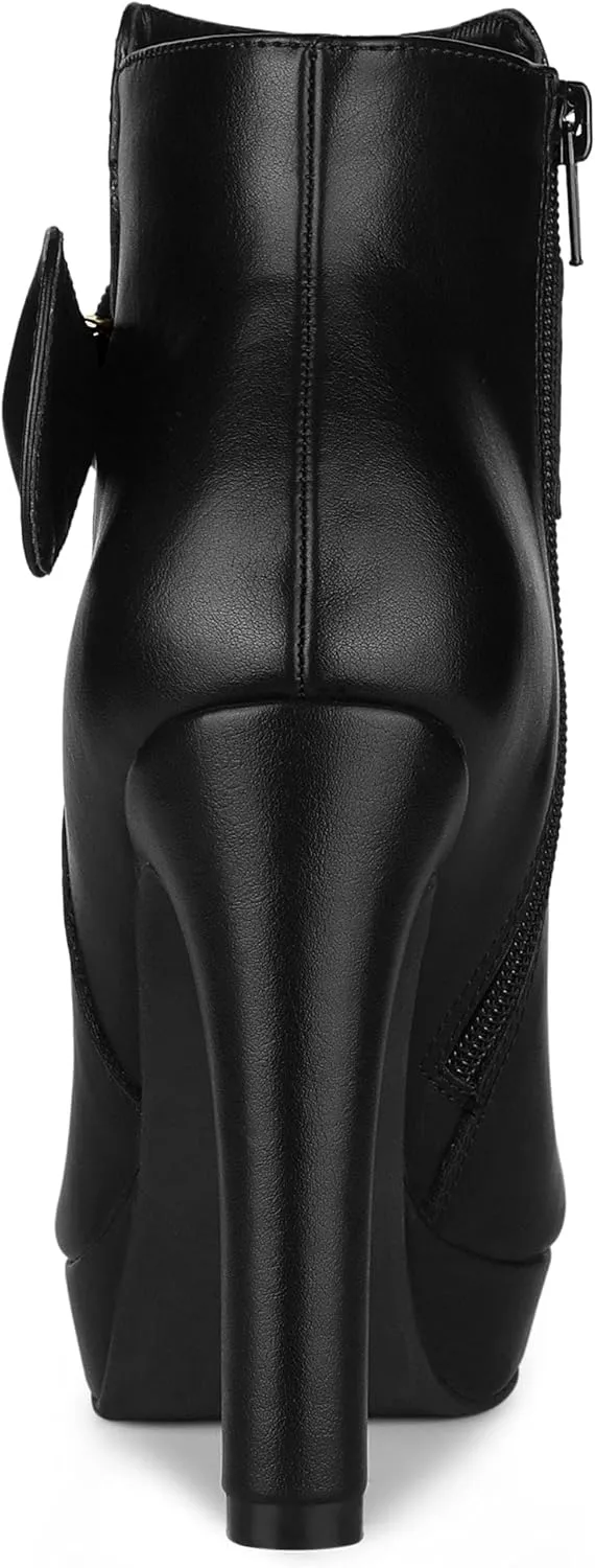 Allegra K Women's Chunky High Heels Platform Bow Decor Ankle Boots