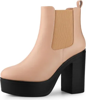 Allegra K Women's Platform Chunky High Heels Chelsea Ankle Boots