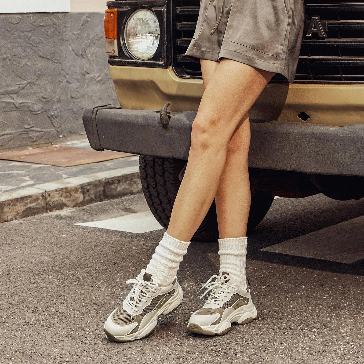 BEAU TODAY Chunky Sneakers for Women, Womens Fashion Sneakers, Lace Up Platform Comfortable Leather Casual Dad Shoes