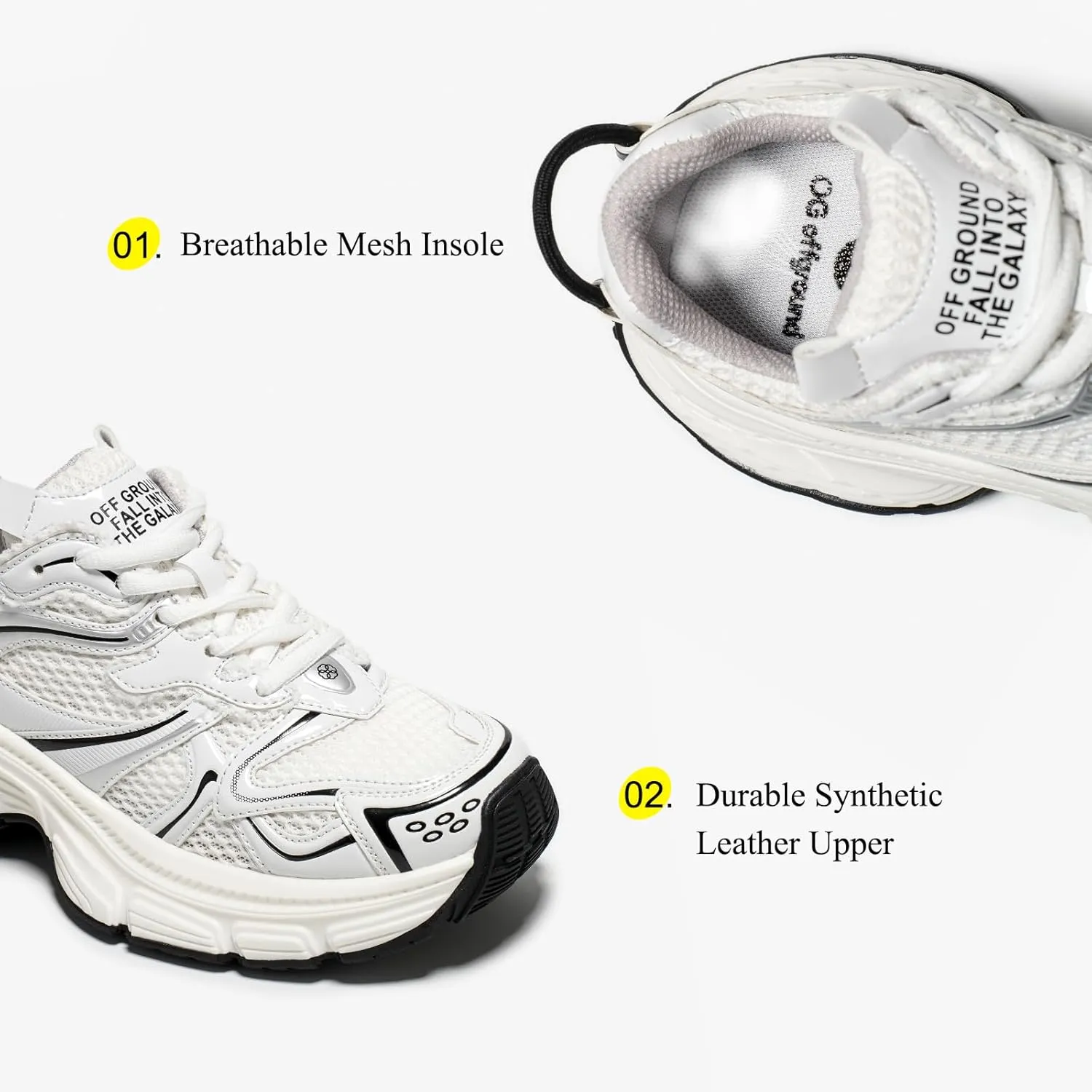 BEAU TODAY Chunky Sneakers for Women, Womens Fashion Sneakers, Lightweight Leather Sneakers for Women, Comfortable Casual Lace-Up Breathable Dad Shoes
