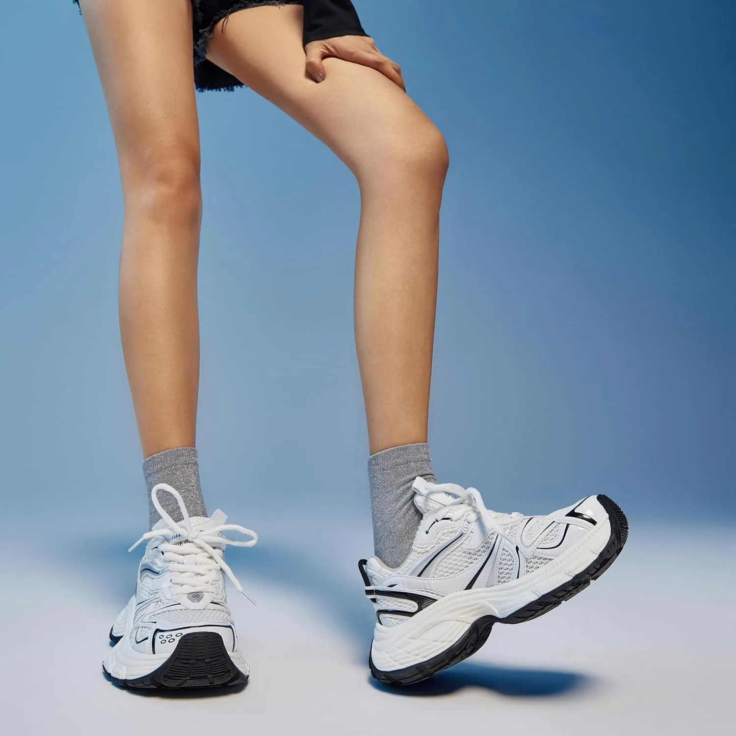 BEAU TODAY Chunky Sneakers for Women, Womens Fashion Sneakers, Lightweight Leather Sneakers for Women, Comfortable Casual Lace-Up Breathable Dad Shoes
