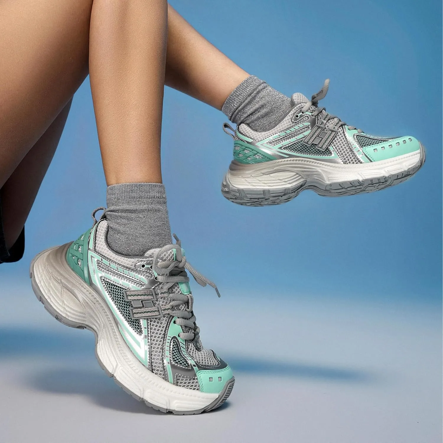 BEAU TODAY Chunky Sneakers for Women, Womens Fashion Sneakers, Lightweight Leather Sneakers for Women, Comfortable Casual Lace-Up Breathable Dad Shoes