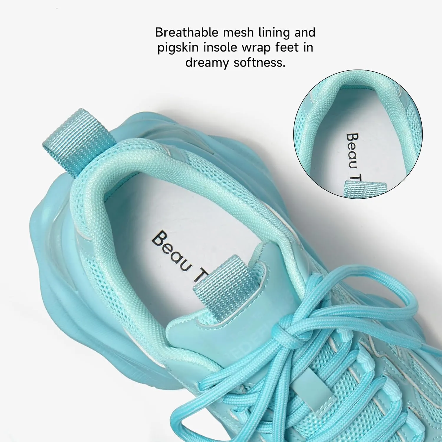 BEAU TODAY Womens Chunky Sneakers,Fashion Sneakers for Women,Lace-up Air Mesh Chunky Walking Tennis Shoes Treny Dad Sneakers