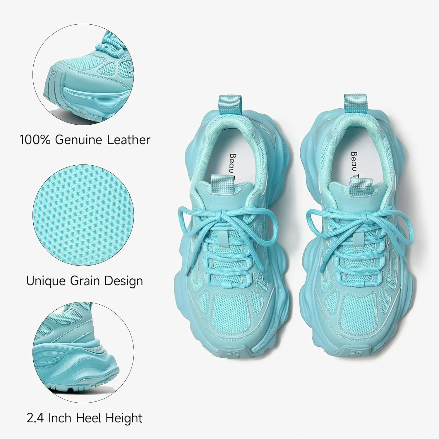 BEAU TODAY Womens Chunky Sneakers,Fashion Sneakers for Women,Lace-up Air Mesh Chunky Walking Tennis Shoes Treny Dad Sneakers