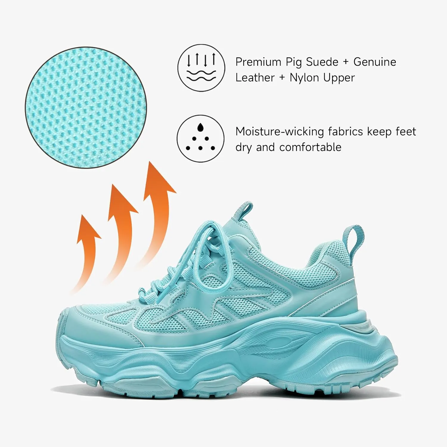 BEAU TODAY Womens Chunky Sneakers,Fashion Sneakers for Women,Lace-up Air Mesh Chunky Walking Tennis Shoes Treny Dad Sneakers