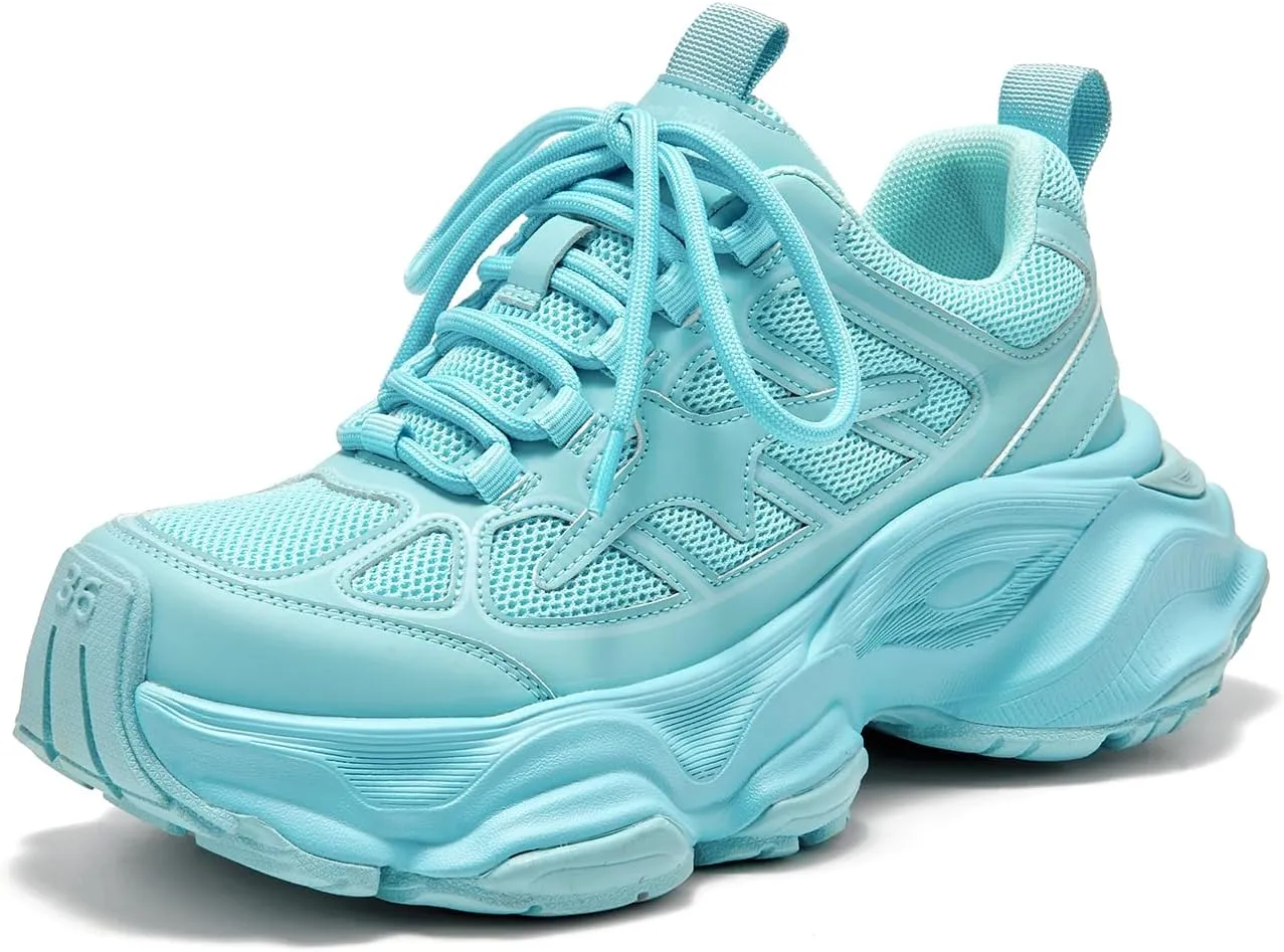 BEAU TODAY Womens Chunky Sneakers,Fashion Sneakers for Women,Lace-up Air Mesh Chunky Walking Tennis Shoes Treny Dad Sneakers