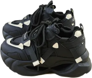 Black & Gold Walking Cute Sneakers for Women Platforms Dad Shoes Lace-up 1.8" Rubber Thick Sole Height Increase Cute Walking Shoes