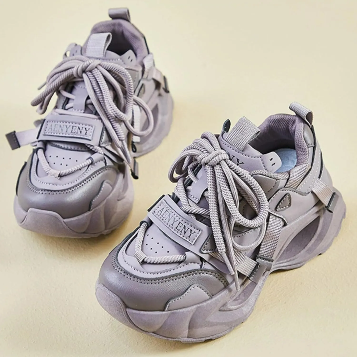 Black & Gold Walking Cute Sneakers for Women Platforms Dad Shoes Lace-up 1.8" Rubber Thick Sole Height Increase Cute Walking Shoes