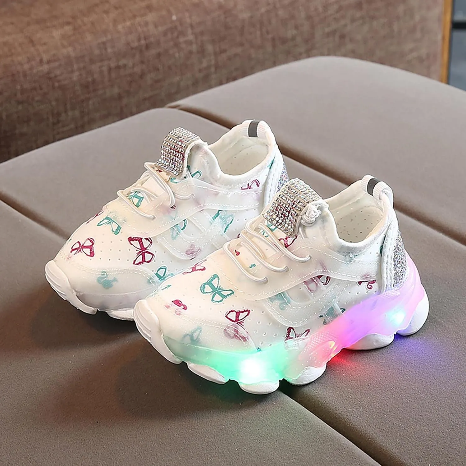 Boys Running Athletic Gym Shoes Girls Butterfly Print LED Light up Lightweight Breathable Sneakers