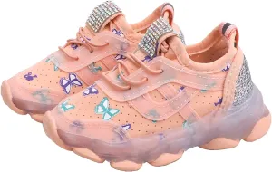 Boys Running Athletic Gym Shoes Girls Butterfly Print LED Light up Lightweight Breathable Sneakers