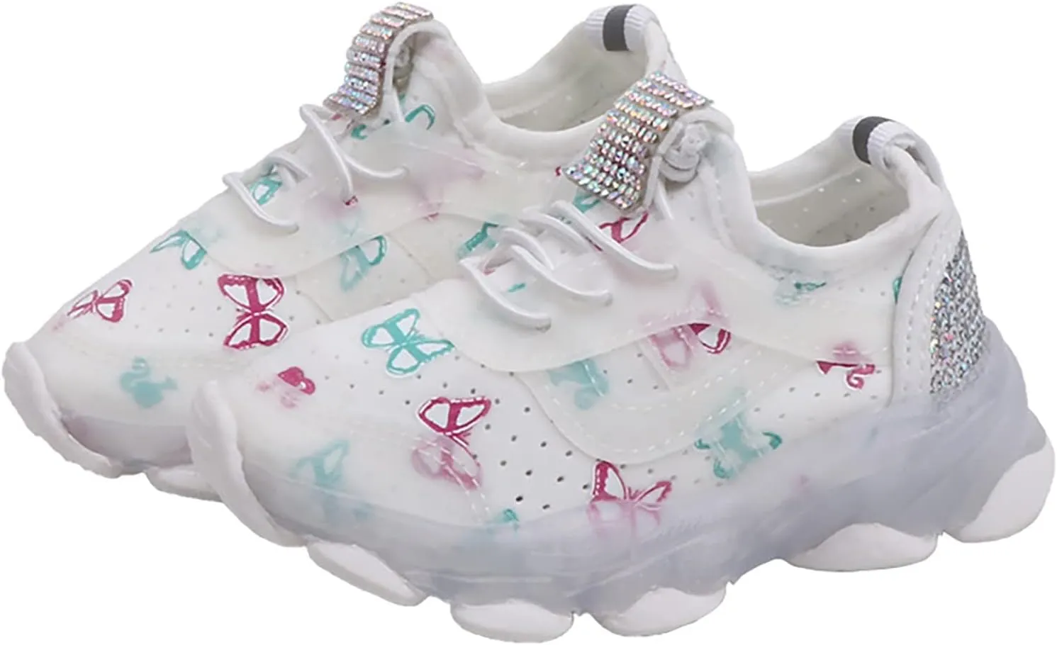 Boys Running Athletic Gym Shoes Girls Butterfly Print LED Light up Lightweight Breathable Sneakers