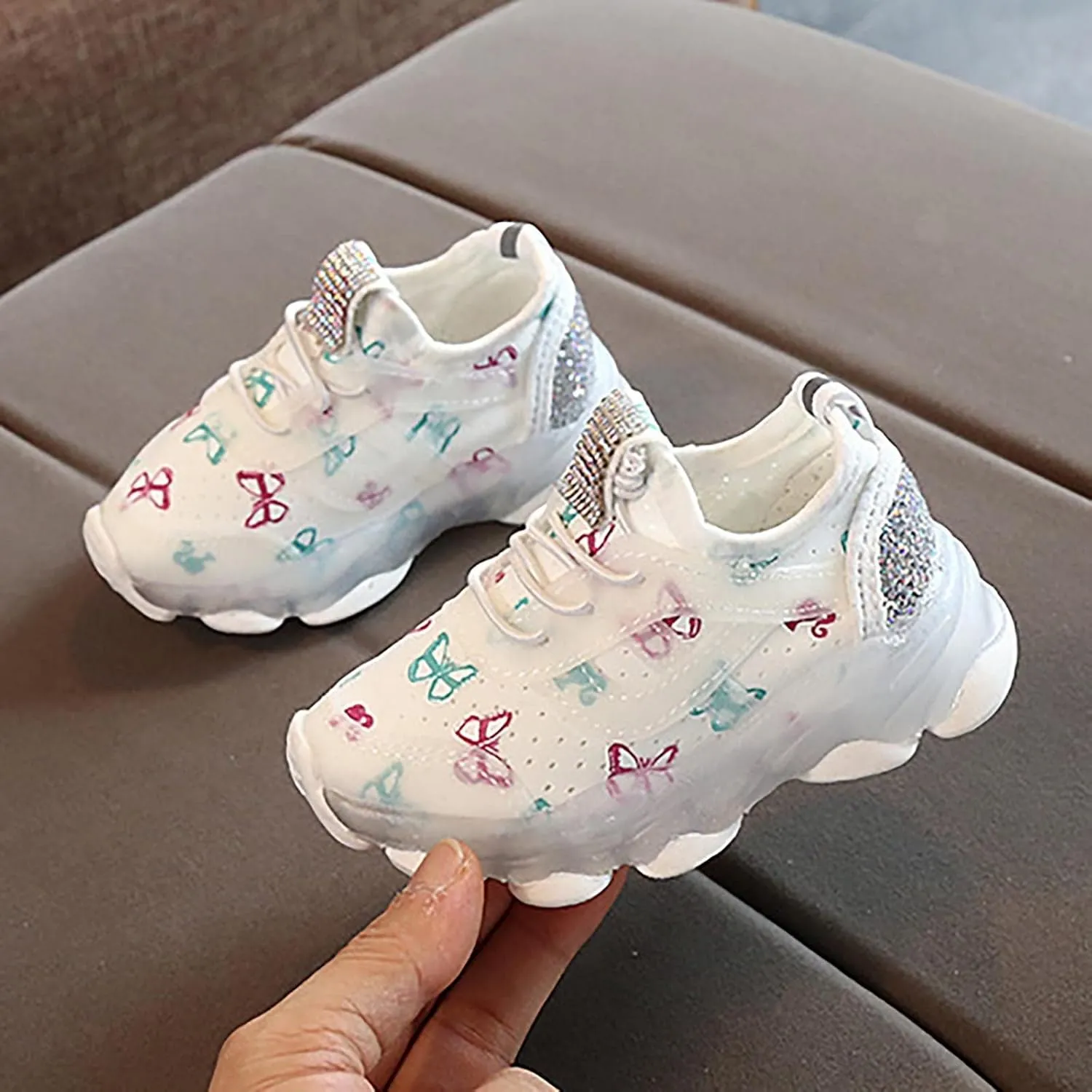 Boys Running Athletic Gym Shoes Girls Butterfly Print LED Light up Lightweight Breathable Sneakers