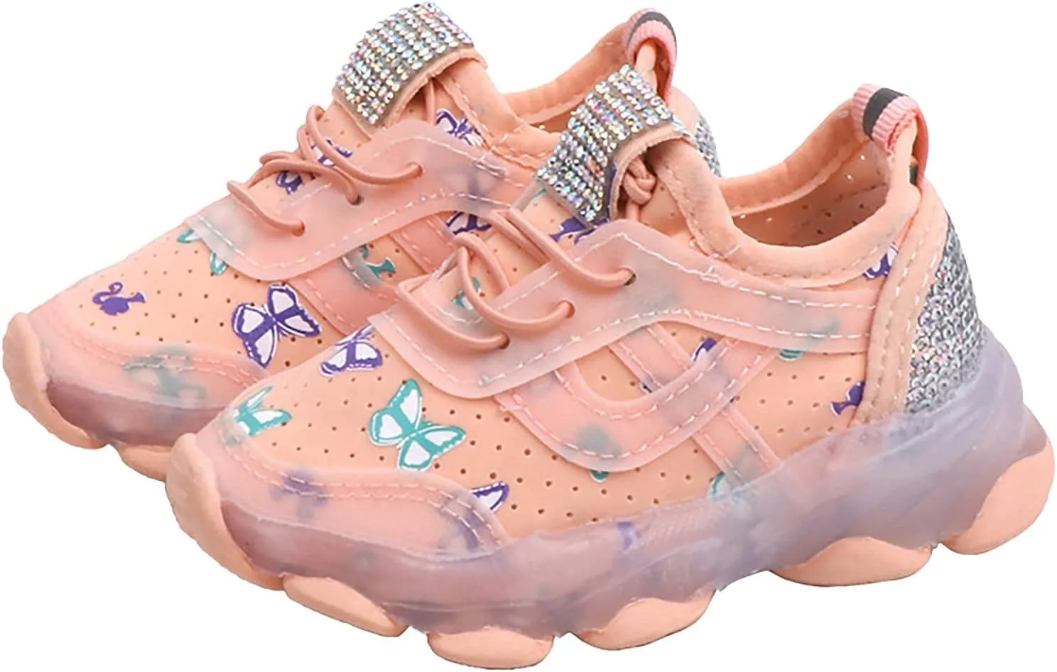 Boys Running Athletic Gym Shoes Girls Butterfly Print LED Light up Lightweight Breathable Sneakers
