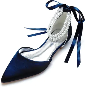 Bride Low Heel for Women Wedding Shoes Pointed Toe Closed Bridal Court Shoes Ankle Strap Pumps Sandals Bowknot Comfortable Pearl,Blue green,11.5