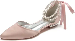Bride Low Heel for Women Wedding Shoes Pointed Toe Closed Bridal Court Shoes Ankle Strap Pumps Sandals Bowknot Comfortable Pearl,Dusty rose,10