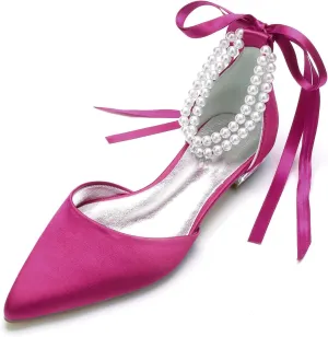 Bride Low Heel for Women Wedding Shoes Pointed Toe Closed Bridal Court Shoes Ankle Strap Pumps Sandals Bowknot Comfortable Pearl,Purple,9