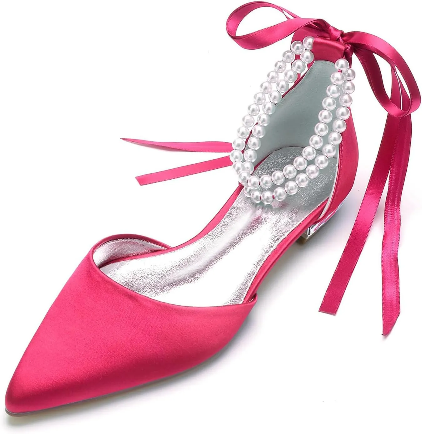 Bride Low Heel for Women Wedding Shoes Pointed Toe Closed Bridal Court Shoes Ankle Strap Pumps Sandals Bowknot Comfortable Pearl,Rose red,8.5