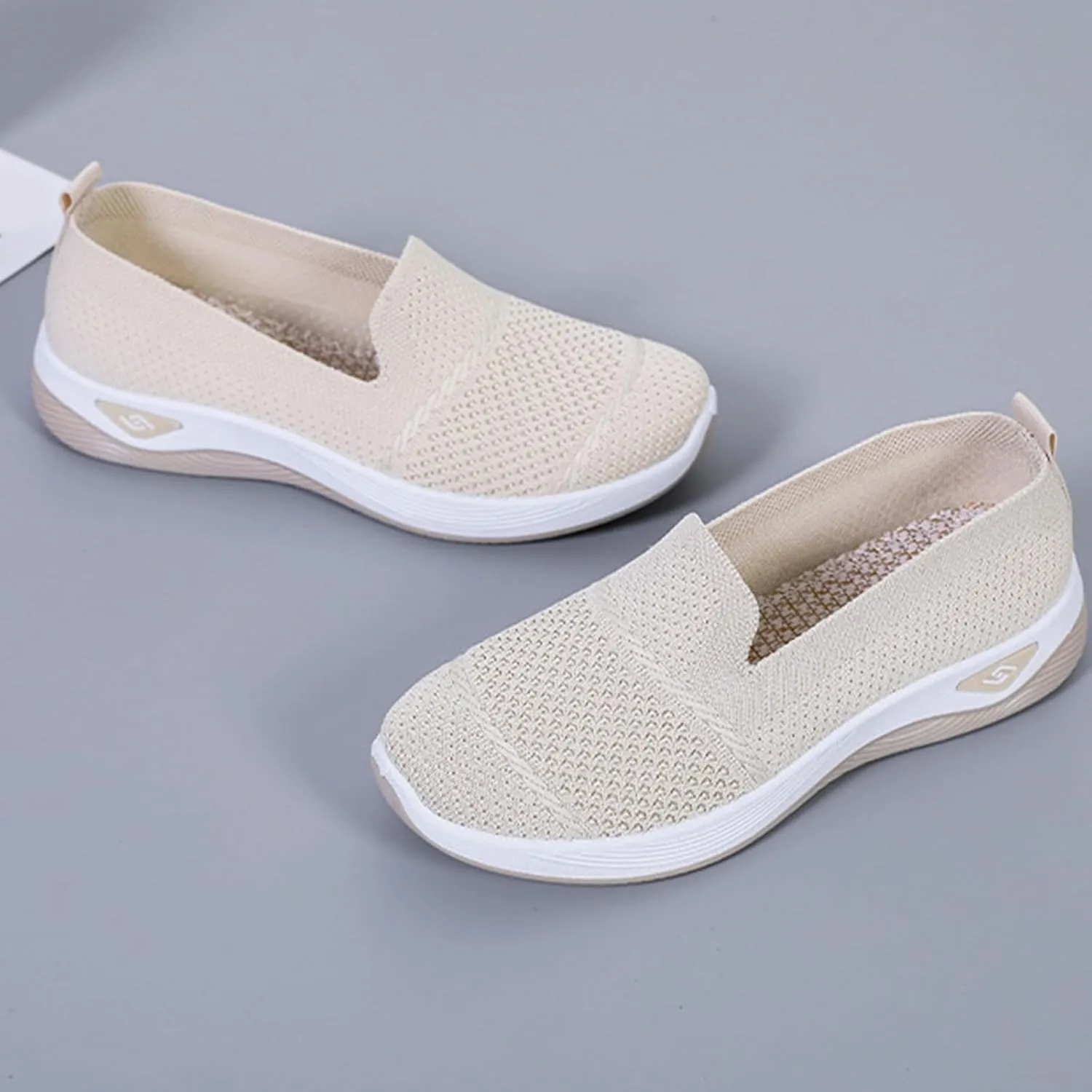 Canbebig Walking Shoes Women Woven Orthopedic Breathable Soft Shoes Hands Free Slip on Sneakers with Arch Support Breathable Nurse Shoe for Work Travel