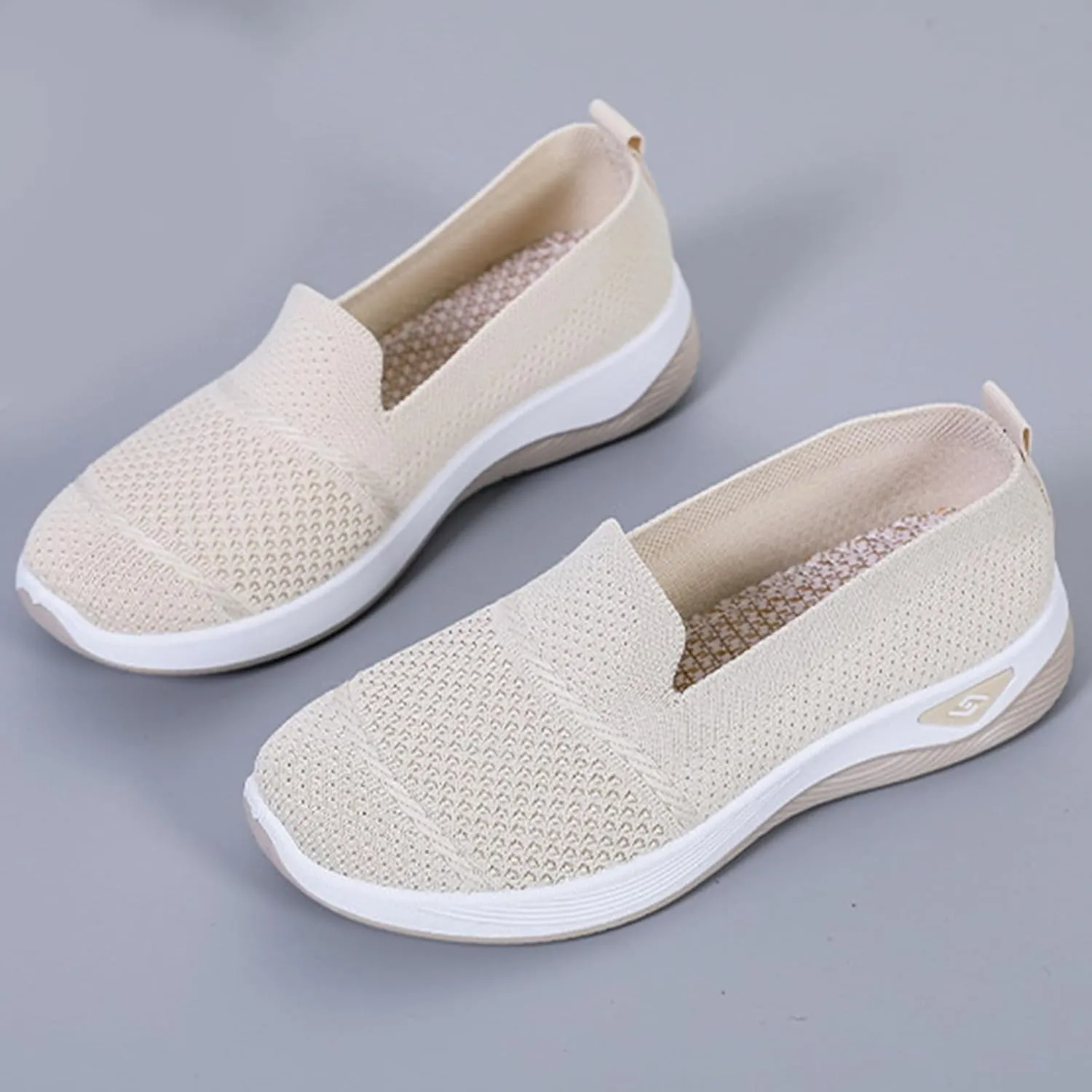 Canbebig Walking Shoes Women Woven Orthopedic Breathable Soft Shoes Hands Free Slip on Sneakers with Arch Support Breathable Nurse Shoe for Work Travel