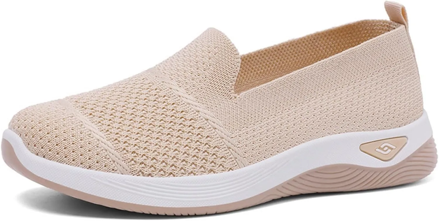 Canbebig Walking Shoes Women Woven Orthopedic Breathable Soft Shoes Hands Free Slip on Sneakers with Arch Support Breathable Nurse Shoe for Work Travel