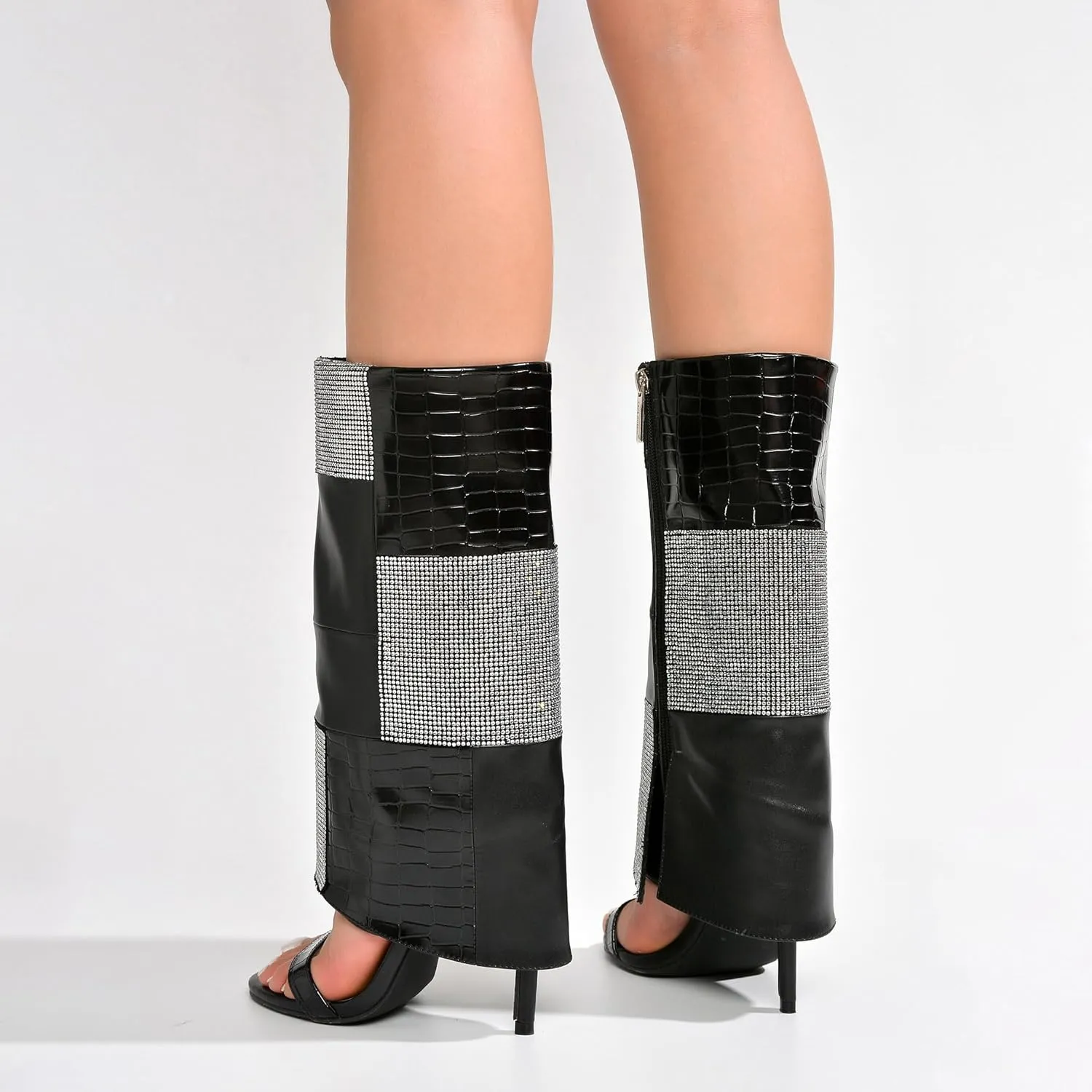 Cape Robbin Mosaic Rhinestone Open Toe Skinny High Heels (Mosaic)