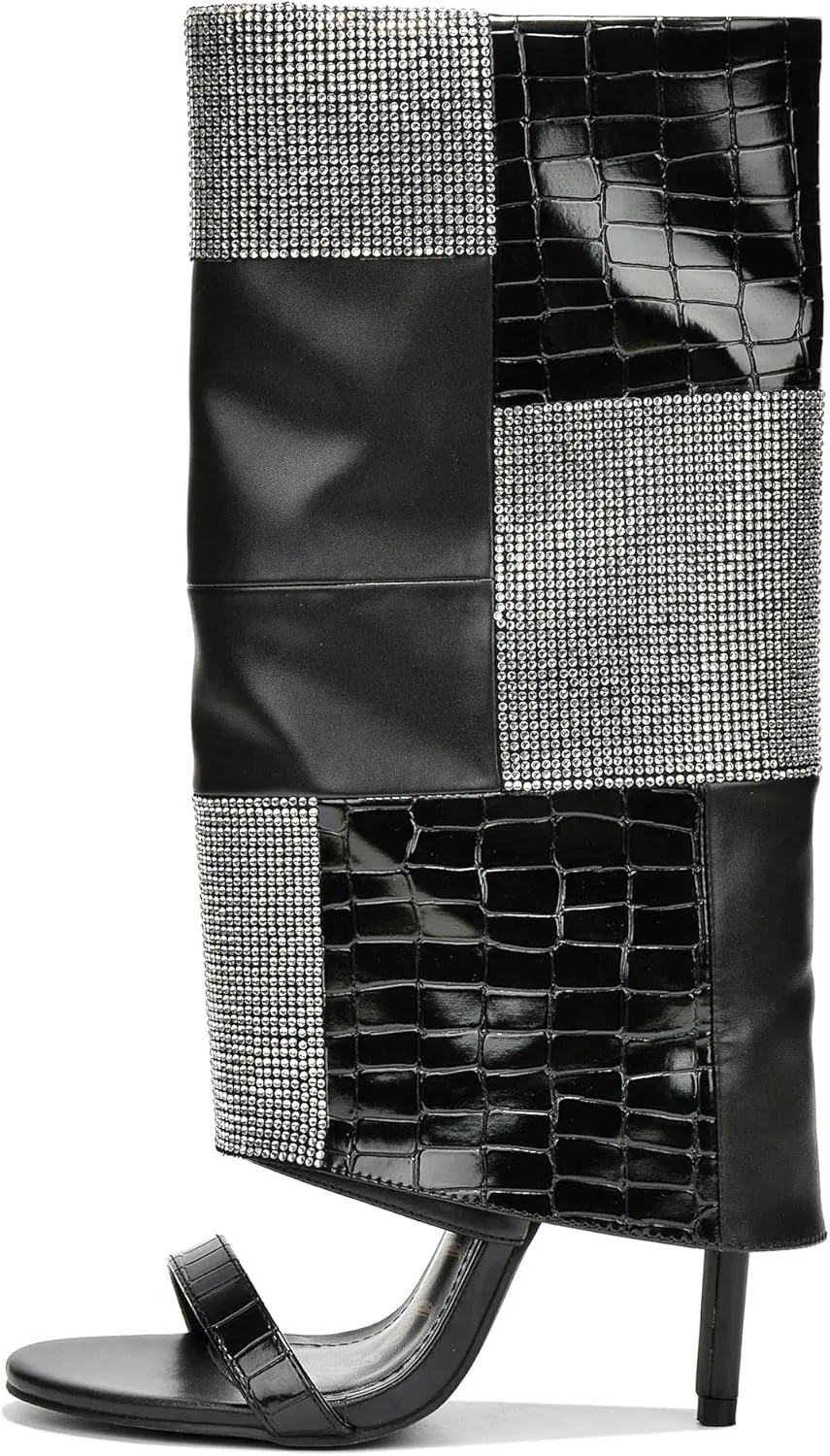 Cape Robbin Mosaic Rhinestone Open Toe Skinny High Heels (Mosaic)
