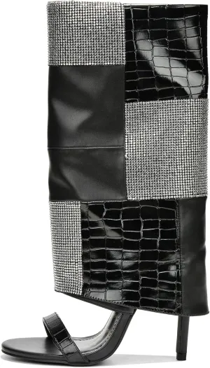 Cape Robbin Mosaic Rhinestone Open Toe Skinny High Heels (Mosaic)