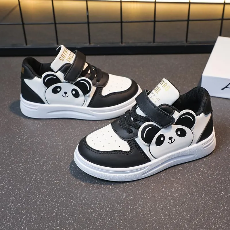 Children's Low-Top Canvas Sneakers  Casual Lace-Up Streetwear Shoes with Chunky Sole, Panda Pattern, and Anti-Slip Design