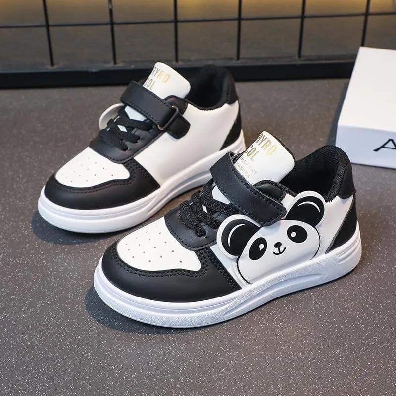 Children's Low-Top Canvas Sneakers  Casual Lace-Up Streetwear Shoes with Chunky Sole, Panda Pattern, and Anti-Slip Design
