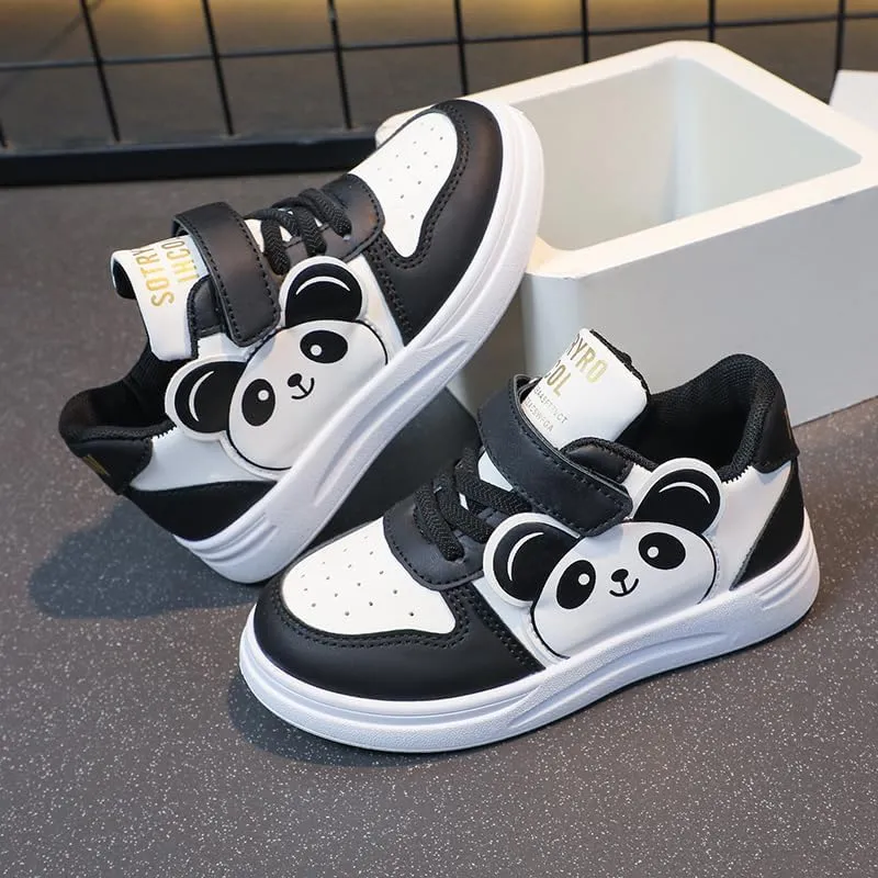 Children's Low-Top Canvas Sneakers  Casual Lace-Up Streetwear Shoes with Chunky Sole, Panda Pattern, and Anti-Slip Design