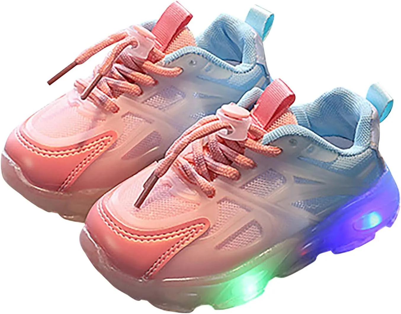 Children's Sneakers Color Gradient LED Light Shoes Dad Shoes Lace Up Soft Soles Shoes Toddler Girls Sneakers