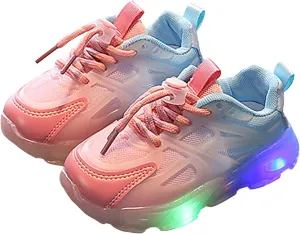 Children's Sneakers Color Gradient LED Light Shoes Dad Shoes Lace Up Soft Soles Shoes Toddler Girls Sneakers