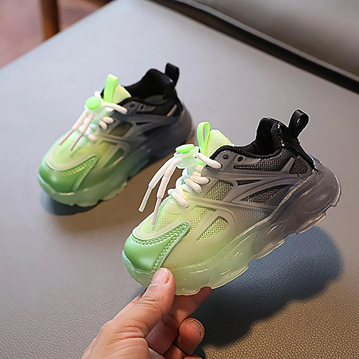 Children's Sneakers Color Gradient LED Light Shoes Dad Shoes Lace Up Soft Soles Shoes Toddler Girls Sneakers