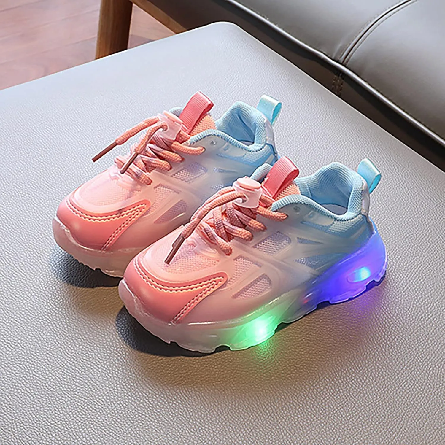 Children's Sneakers Color Gradient LED Light Shoes Dad Shoes Lace Up Soft Soles Shoes Toddler Girls Sneakers