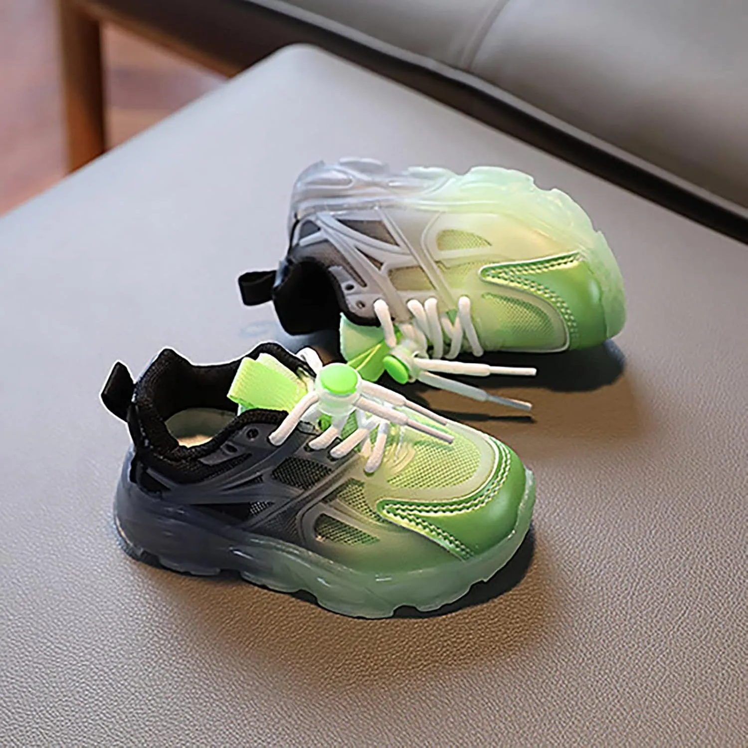 Children's Sneakers Color Gradient LED Light Shoes Dad Shoes Lace Up Soft Soles Shoes Toddler Girls Sneakers