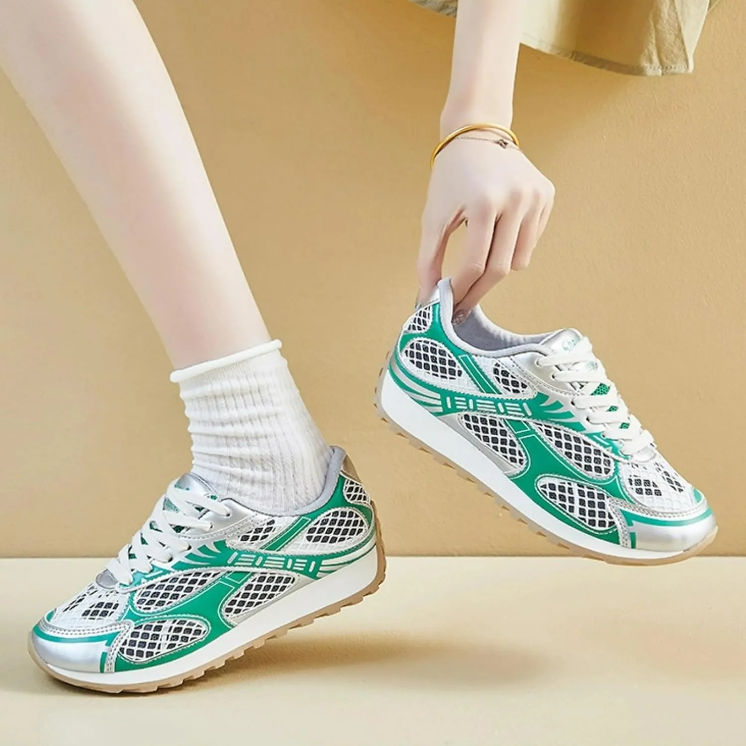 Chunky Platform Sneakers Women Breathable Retro Y2K Aesthetic 1.8" Height Increase Mesh Dad Shoes Casual Outfit Walking Shoes