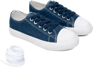 Classic Unisex Low-Top Canvas Sneakers  Boys Girls and Toddler Casual Lace-Up Shoes with Rubber Sole, Includes Extra White Shoelaces