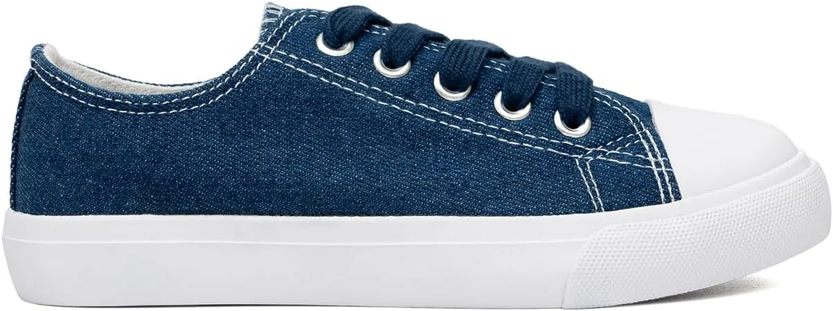Classic Unisex Low-Top Canvas Sneakers  Boys Girls and Toddler Casual Lace-Up Shoes with Rubber Sole, Includes Extra White Shoelaces