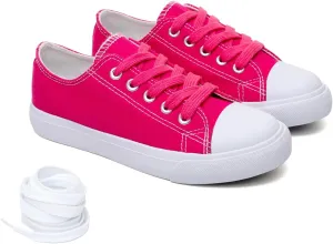 Classic Unisex Low-Top Canvas Sneakers  Boys Girls and Toddler Casual Lace-Up Shoes with Rubber Sole, Includes Extra White Shoelaces